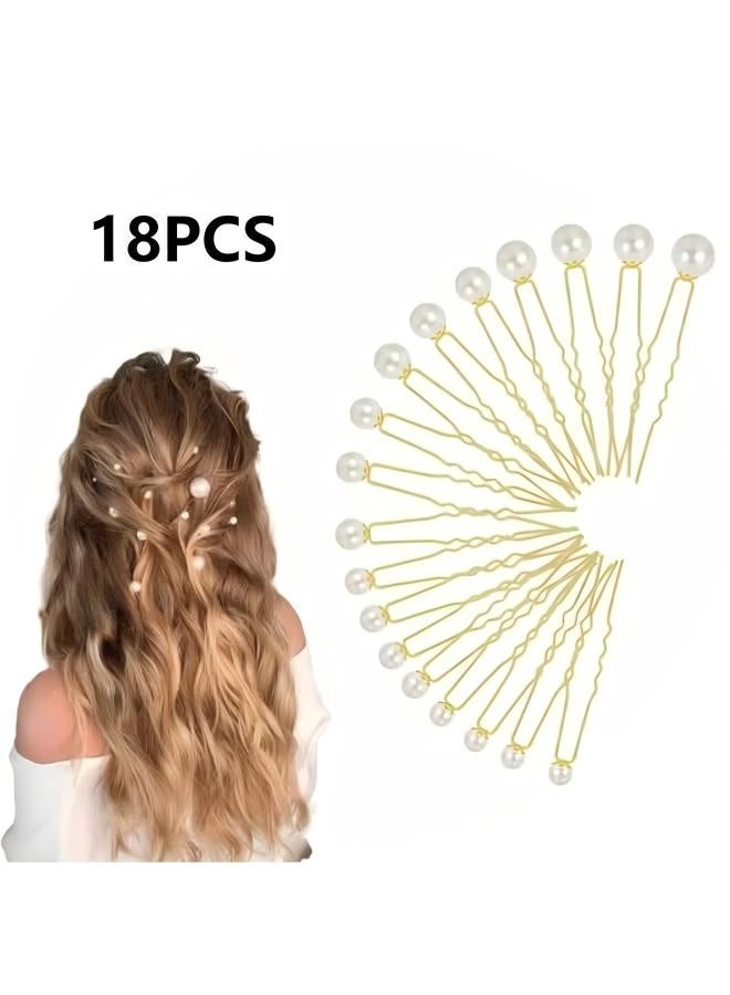 Pearl Hair Pins, 18 PCS Bridal Hair Wedding Hair Accessories, Pearl Bobby Pins for Hair, U Shaped Hair Pins for Brides Bridesmaid Girls Women (Gold) - Image 1