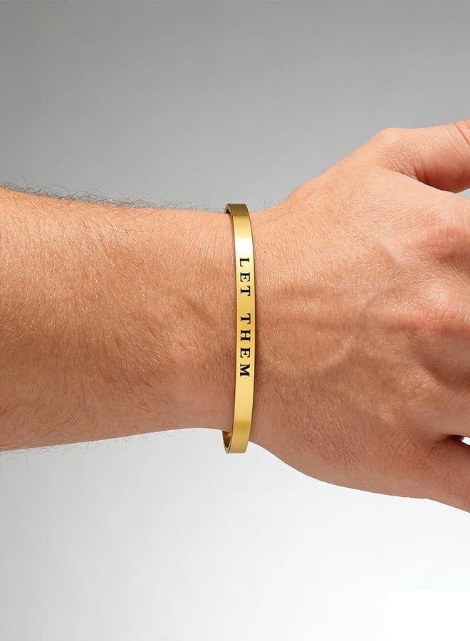 BlingNook Let Them Motivational Color Bangle, Stainless Steel Self Worth Inspirational Cuff Bracelets with Hidden Message Engraved Friendship Bracelet Jewelry Gift for Women Sorority Sisters Friends (LET THEM Gold) - Image 4