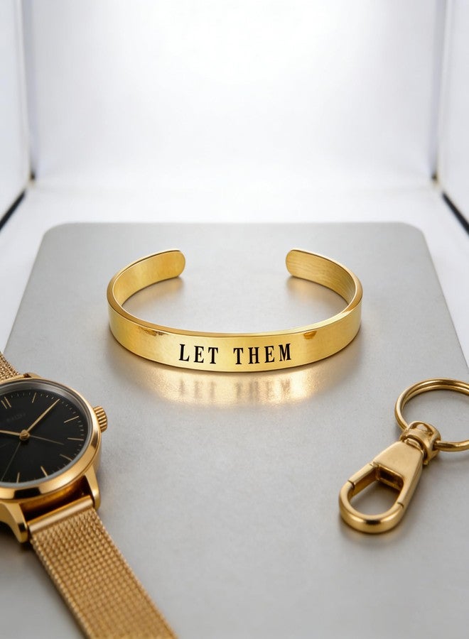 BlingNook Let Them Motivational Color Bangle, Stainless Steel Self Worth Inspirational Cuff Bracelets with Hidden Message Engraved Friendship Bracelet Jewelry Gift for Women Sorority Sisters Friends (LET THEM Gold) - Image 5