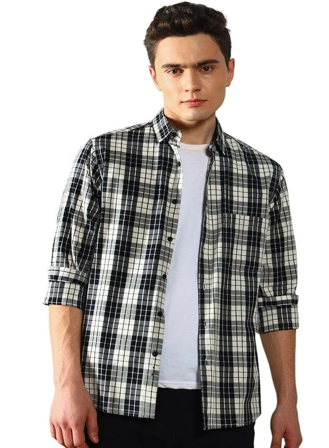 Men's Black 100% Cotton Checkered Regular FiT-Shirt