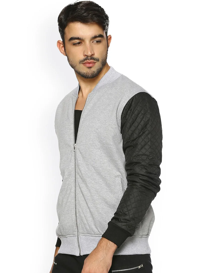 كامبوس سوترا جاكيت بومبر رجالي محبوك بأكمام مبطنة باللون الرمادي الفاتح والأسود الأوبسيديان