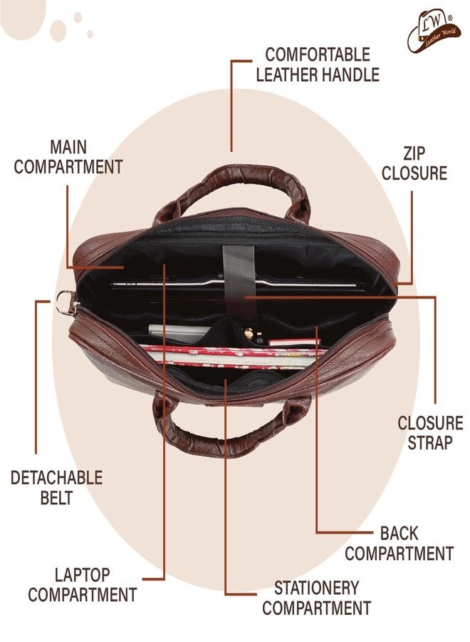 Leather World Men's Synthetic Leather 15.6 inch Briefcase Laptop Office Messenger Bag for men (light Brown) - Image 4
