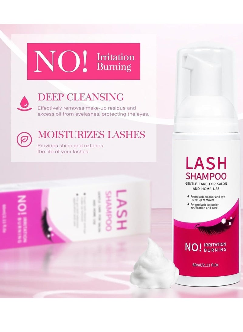 Hllozzi 60ml Eyelash Shampoo Eyelash Extension Cleanser Kit Lash Cleaning Kit with Brushes Lash Cleanser for Extensions Perfect Eyelash Extension Foam Makeup Remover Eyelash Extension Shampoo - Image 2