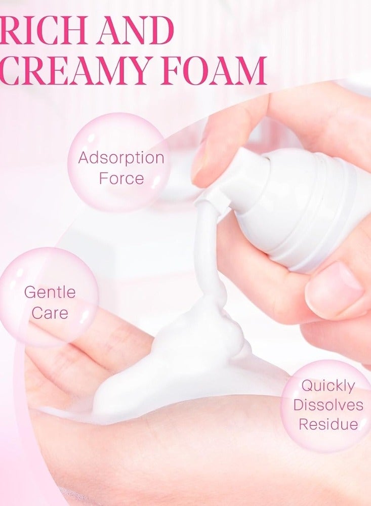 Hllozzi 60ml Eyelash Shampoo Eyelash Extension Cleanser Kit Lash Cleaning Kit with Brushes Lash Cleanser for Extensions Perfect Eyelash Extension Foam Makeup Remover Eyelash Extension Shampoo - Image 4