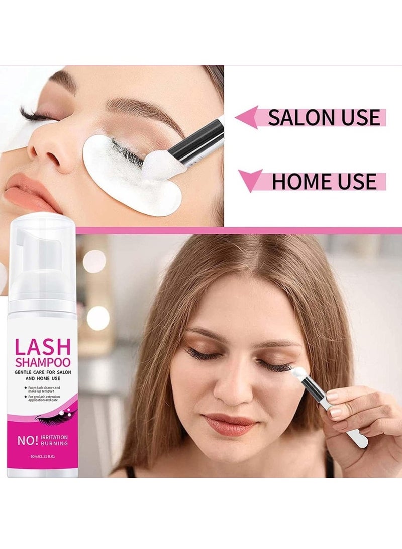 Hllozzi 60ml Eyelash Shampoo Eyelash Extension Cleanser Kit Lash Cleaning Kit with Brushes Lash Cleanser for Extensions Perfect Eyelash Extension Foam Makeup Remover Eyelash Extension Shampoo - Image 5