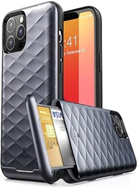 Clayco argos series wallet case for iphone 12 pro max 6.7"(2020 release), slim card holder protective wallet case built-in sliding credit card/id card slot (black)