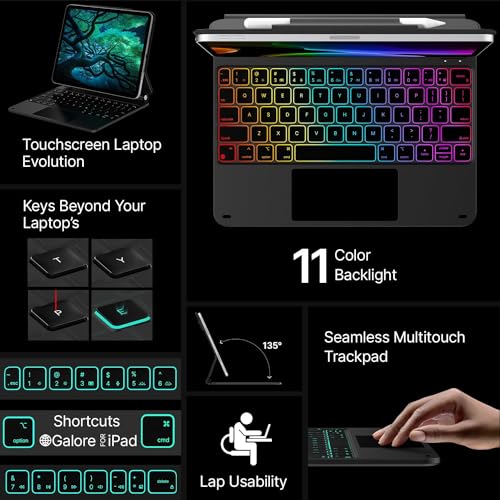 typecase Edge for iPad Air 11 (M4 2026/ M3 2025/ M2 2024), Air 5th/4th & Pro 11 (4th/3rd/2nd/1st) with 11-Color Backlit & Touchpad, Magic Floating Keyboard (NOT for 10th/A16/Pro 11 (M5/M4) - Black'26 - Image 2