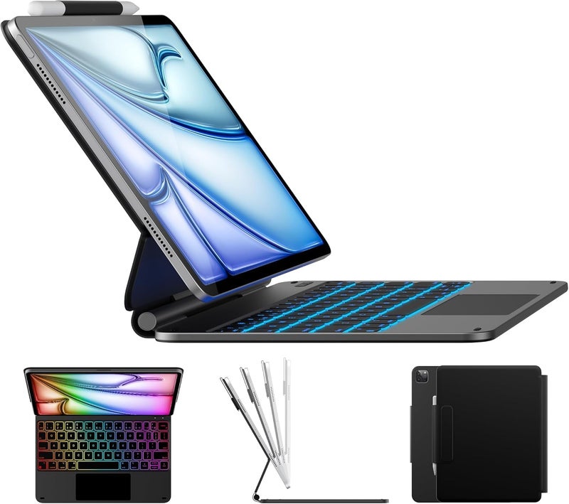 typecase Edge for iPad Air 11 (M4 2026/ M3 2025/ M2 2024), Air 5th/4th & Pro 11 (4th/3rd/2nd/1st) with 11-Color Backlit & Touchpad, Magic Floating Keyboard (NOT for 10th/A16/Pro 11 (M5/M4) - Black'26 - Image 1