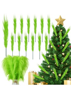 Civaner 12 Pcs Green Christmas Tree Topper 14'' Green Furry Stems Lime Green Curly Picks Stems Christmas Ornaments Picks For Xmas Tree Topper Home Vase Fillers Decorations  - Image 1