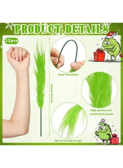 Civaner 12 Pcs Green Christmas Tree Topper 14'' Green Furry Stems Lime Green Curly Picks Stems Christmas Ornaments Picks For Xmas Tree Topper Home Vase Fillers Decorations  - Image 2