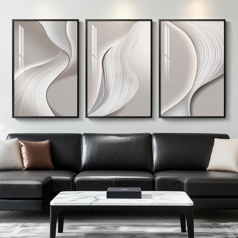 Cuspin Large Framed Modern Abstract Wall Art for Living Room, Minimalist Bright Style Prints Wall Paintings Artwork for Walls, Silver Gray Contemporary Luxury Pictures for Hallway, Office Wall Decor 24x36 In - Image 5