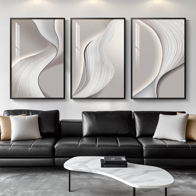 Cuspin Large Framed Modern Abstract Wall Art for Living Room, Minimalist Bright Style Prints Wall Paintings Artwork for Walls, Silver Gray Contemporary Luxury Pictures for Hallway, Office Wall Decor 24x36 In - Image 1