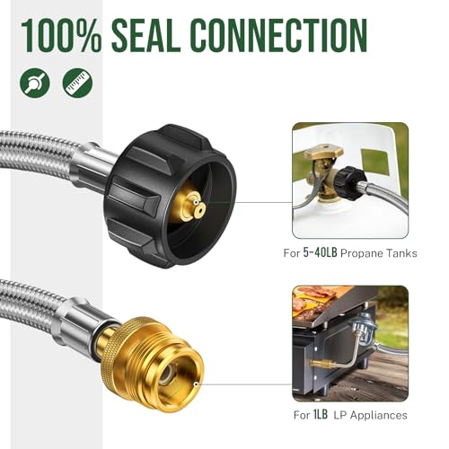 Alloxity 8ft Propane Hose Connects 1LB Portable Grill/Heater to 20lb Propane Tank, for Buddy Heater, Q Series Travel Grill/17&22” Griddle/Camping Stove - Image 3