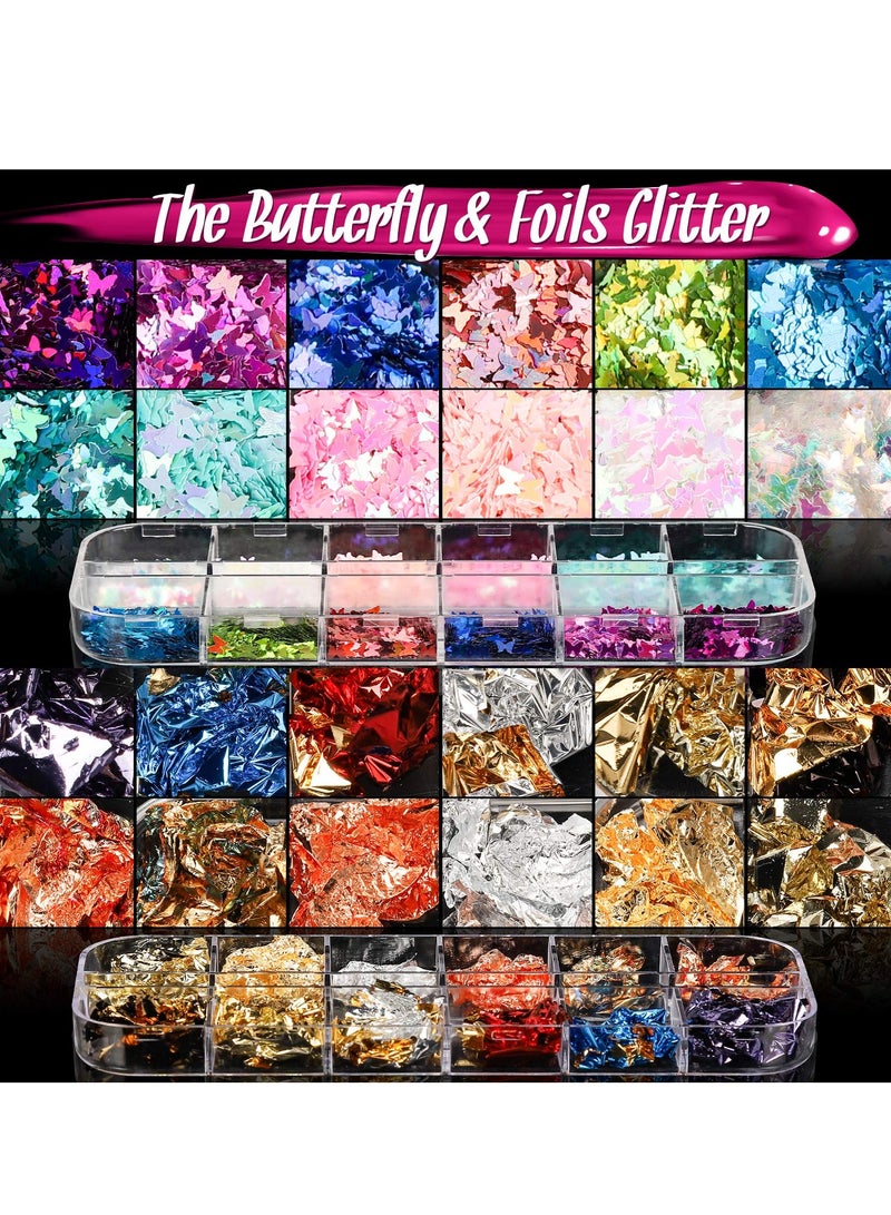 Excefore Nail Set, Manicure Piece Set 500pcs Full Cover Clear Fake Nail Tips with Nail Glue, Nail Butterfly Glitter, Nail Foil Chip, Ab Nail Rhinestones for Nail Salons and Diy Nail Art - Image 3