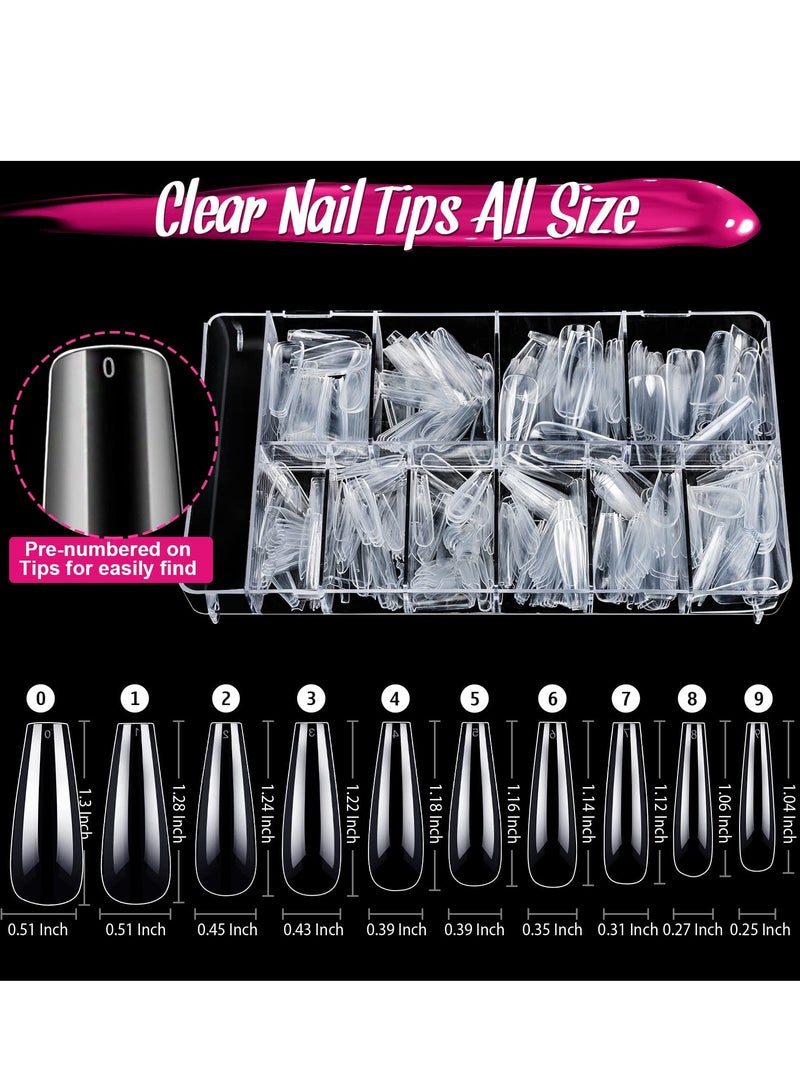 Excefore Nail Set, Manicure Piece Set 500pcs Full Cover Clear Fake Nail Tips with Nail Glue, Nail Butterfly Glitter, Nail Foil Chip, Ab Nail Rhinestones for Nail Salons and Diy Nail Art - Image 2