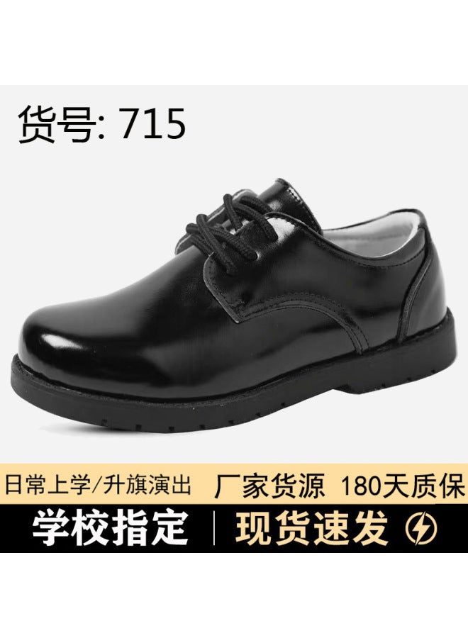Children's Leather Shoes, Boys' Leather Shoes, Black Soft-soled Spring And Autumn Style, Elementary School Performance Shoes, Campus Lace-up Performance School Shoes