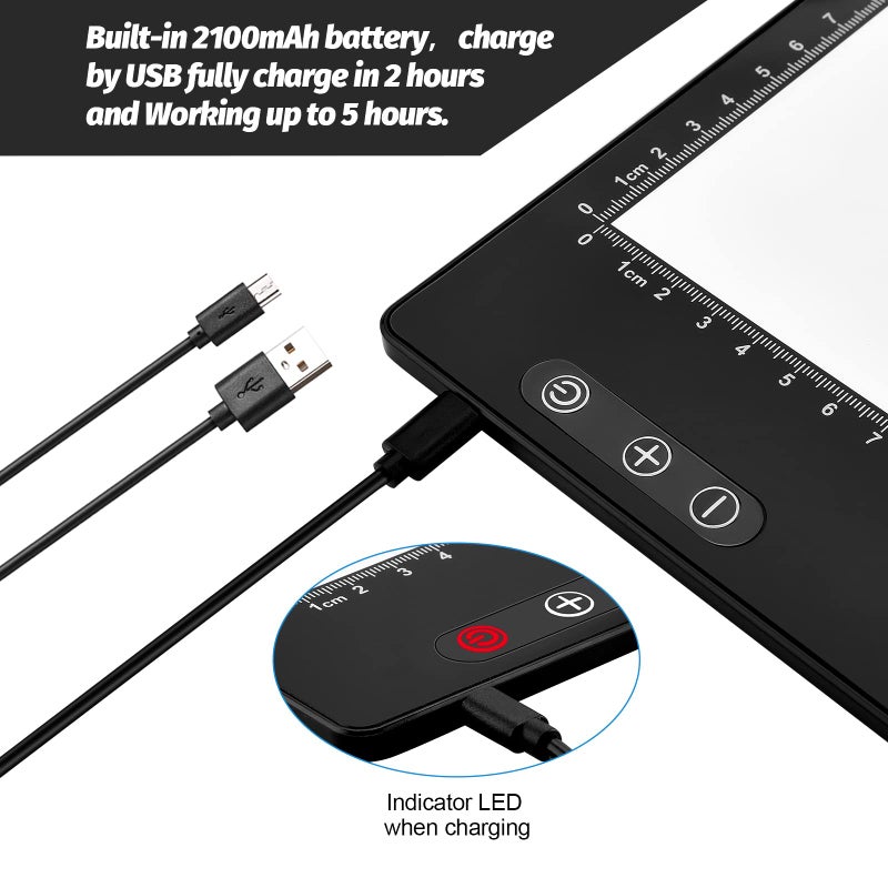 Image Rechargeable Magnetic A4 LED Light pad, IMAGE Tracing Pad, Ultra-Thin USB Powered with Memory Function Light Box, Great for Diamond Painting, Animation, Tattoo, Sketching and Design (6000K Black) - Image 4