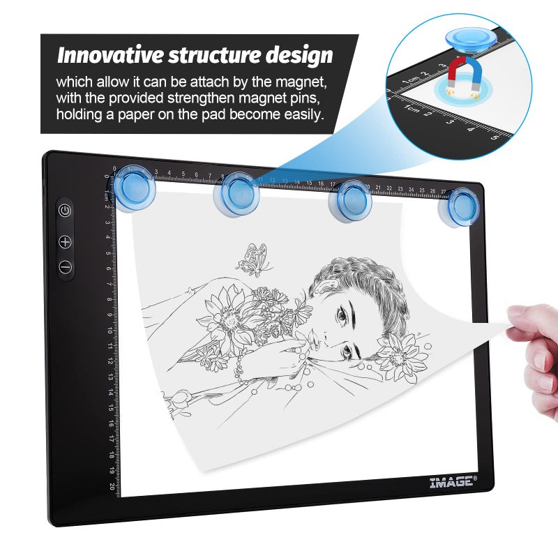 Image Rechargeable Magnetic A4 LED Light pad, IMAGE Tracing Pad, Ultra-Thin USB Powered with Memory Function Light Box, Great for Diamond Painting, Animation, Tattoo, Sketching and Design (6000K Black) - Image 2