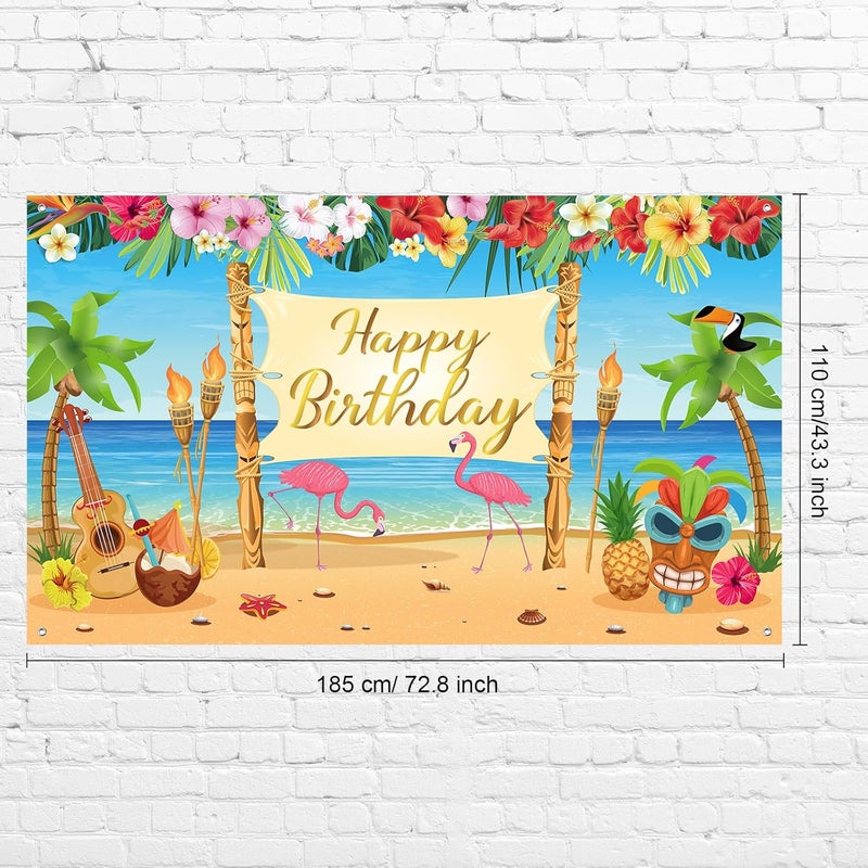 Containlol Summer Hawaiian Birthday Backdrop Luau Birthday Party Decorations Aloha Banner Luau Party Backdrop Tropical Flamingo Pool Beach Party Decoration for Hawaii Themed Photo Props Supplies - Image 2
