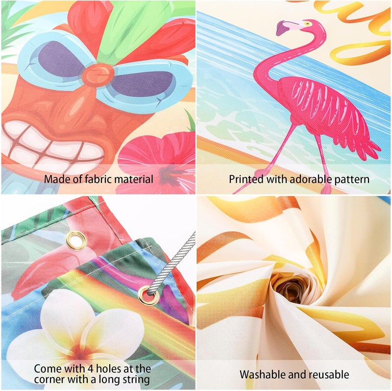 Containlol Summer Hawaiian Birthday Backdrop Luau Birthday Party Decorations Aloha Banner Luau Party Backdrop Tropical Flamingo Pool Beach Party Decoration for Hawaii Themed Photo Props Supplies - Image 3