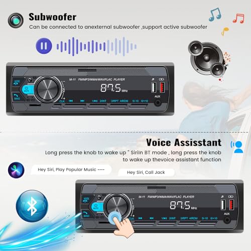 SIXWIN Single Din Car Stereo with Bluetooth 5.0 Hands Free Calling Voice Control Car Stereo FM Radio Car Mp3 Player USB AUX Port Audio Recording Car Audio System Car Audio Receivers - Image 5