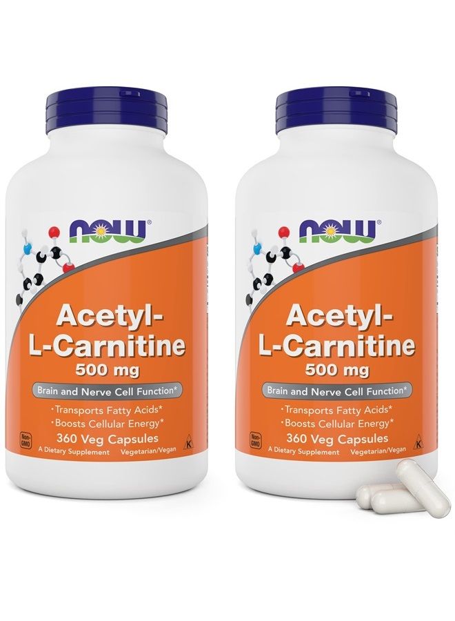 now Acetyl L Carnitine 500mg, 360 Veg Caps (Pack of 2) - Non-GMO Foods ACL 500 mg Capsules Supplement for Men and Women - Image 1