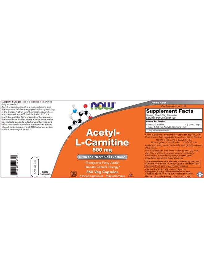 now Acetyl L Carnitine 500mg, 360 Veg Caps (Pack of 2) - Non-GMO Foods ACL 500 mg Capsules Supplement for Men and Women - Image 5