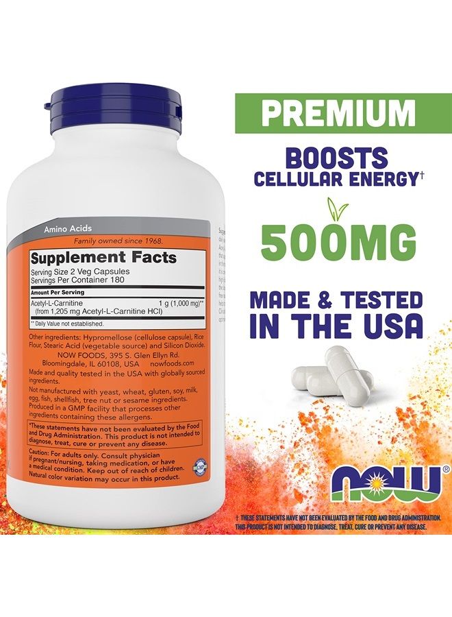now Acetyl L Carnitine 500mg, 360 Veg Caps (Pack of 2) - Non-GMO Foods ACL 500 mg Capsules Supplement for Men and Women - Image 2