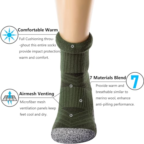 CWVLC Hiking Crew Socks, 4-Pack Men Women Boot Socks for Walking, Hunting, Camping, Winter Outdoor Work, Cosy Cushion, Moisture Wicking, Arch Compression, Anti Blister, X-Large, Black Green - Image 5