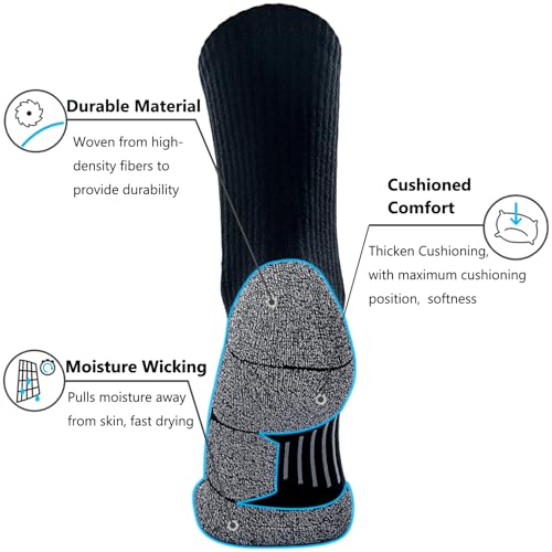 CWVLC Hiking Crew Socks, 4-Pack Men Women Boot Socks for Walking, Hunting, Camping, Winter Outdoor Work, Cosy Cushion, Moisture Wicking, Arch Compression, Anti Blister, X-Large, Black Green - Image 4