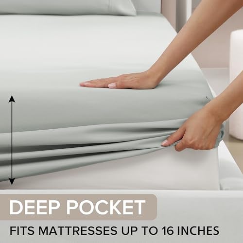 UGG Queen Sheet Set 4-Piece Luxury Cooling Sheets Deep Pockets Premium Bedding with 2 Pillow Shams Hypoallergenic Machine Washable Soft Lightweight Bed Set for Bedroom, Queen, Mineral Green (Hedi) - Image 5