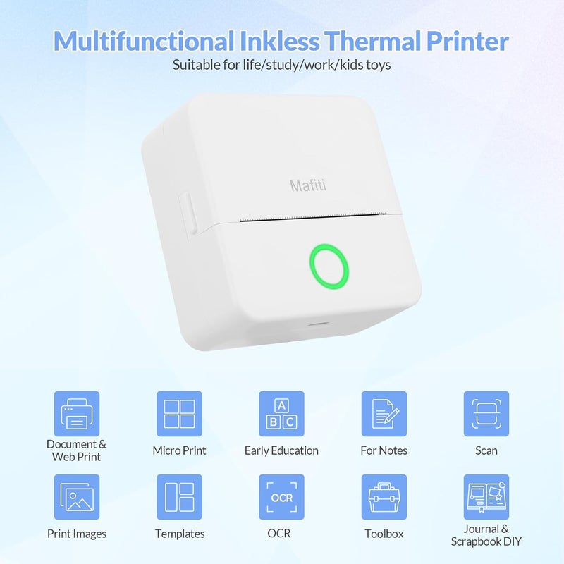 mafiti Mini Printer,Pocket Sticker Printer,Bluetooth Inkless Thermal Instant Photo Printer Compatible with iOS Android for Learning Assistance Picture Office Receipt Label Note Fun, Work, Journal - Image 4