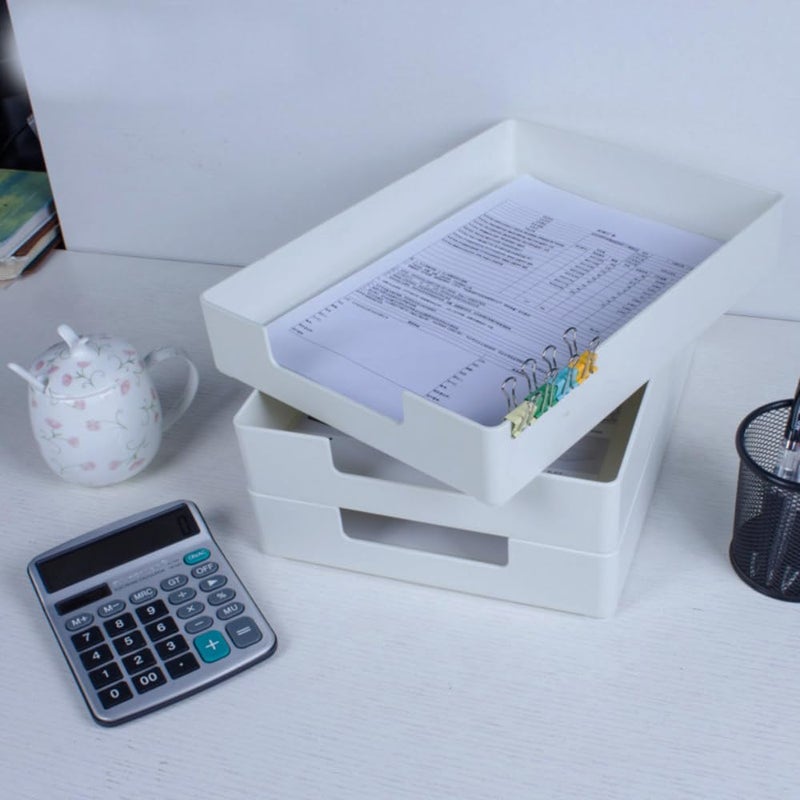 RHONZHAO Letter-Size Tray, Desk Drawer Organizer, A4 Plastic Paper Tray, Plastic Paper Holder File Organizer for Office, School, Home Storage (White) - Image 2