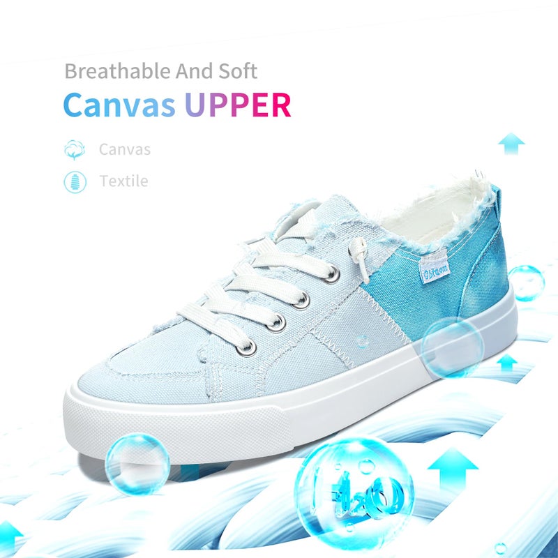 Obtaom Womens Colour Blocking Play Canvas Sneakers Cute Tie Dye Splicing Slip on Shoes Comfortable Multi Walking Shoes for Lady(Light Blue,US9) - Image 5