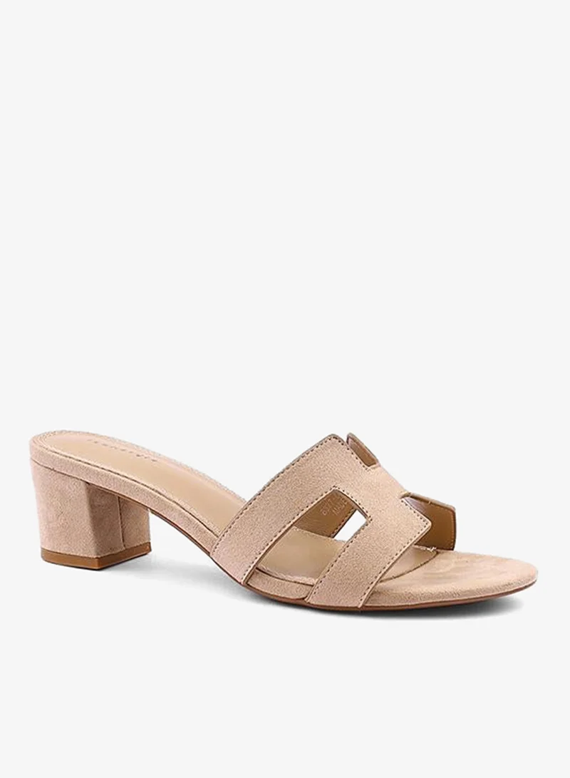 أيقون صندل نسائي بكعب عريض من جلد الغزال