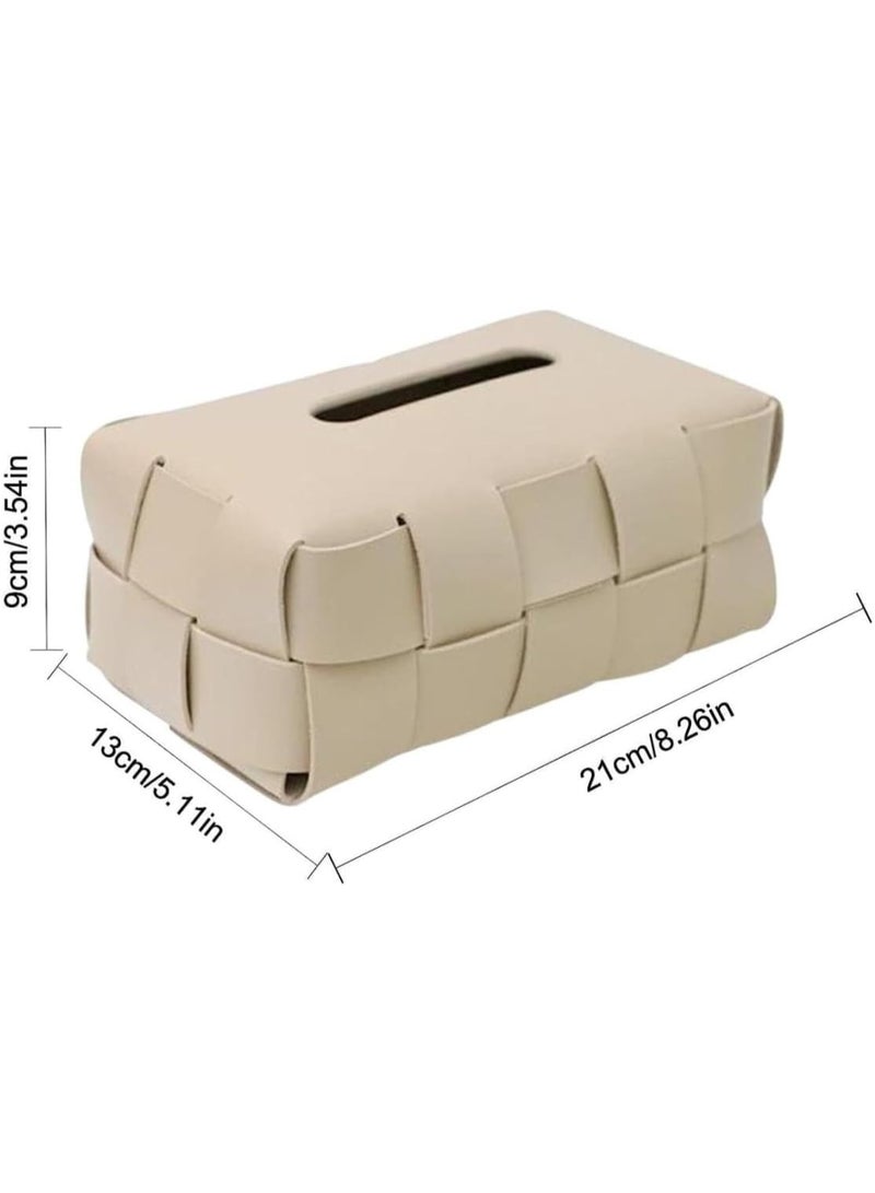Tissue Box Cover Leather Checkerboard Woven Tissue Box Living Room Dining Tissue Box Kitchen Bathroom Car Tissue Bag (Light Brownes) - Image 2