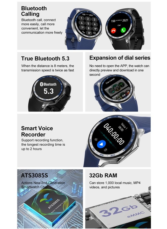 RollsTimi  - Men's Bluetooth Smartwatch, 1.43 Inch Full Screen Touch, Long Standby, Multiple Sports Modes, Heart Rate And Sleep Monitoring, Multi Language Selection, Brown Leather Strap DT Watch X - Image 1