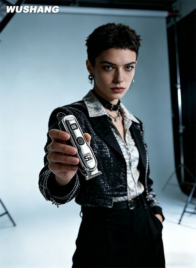 ووشانج ماكينة حلاقة كهربائية احترافية للرجال | مكينة حلاقة مقاومة للماء | مكينه حلاقه شعر وهيكل ABS متين | مكينه حلاقه لتشذيب شعر الجسم | شحن Type-C | سهلة الاستخدام لنتائج صالونات في المنزل | لون فضي - Image 2