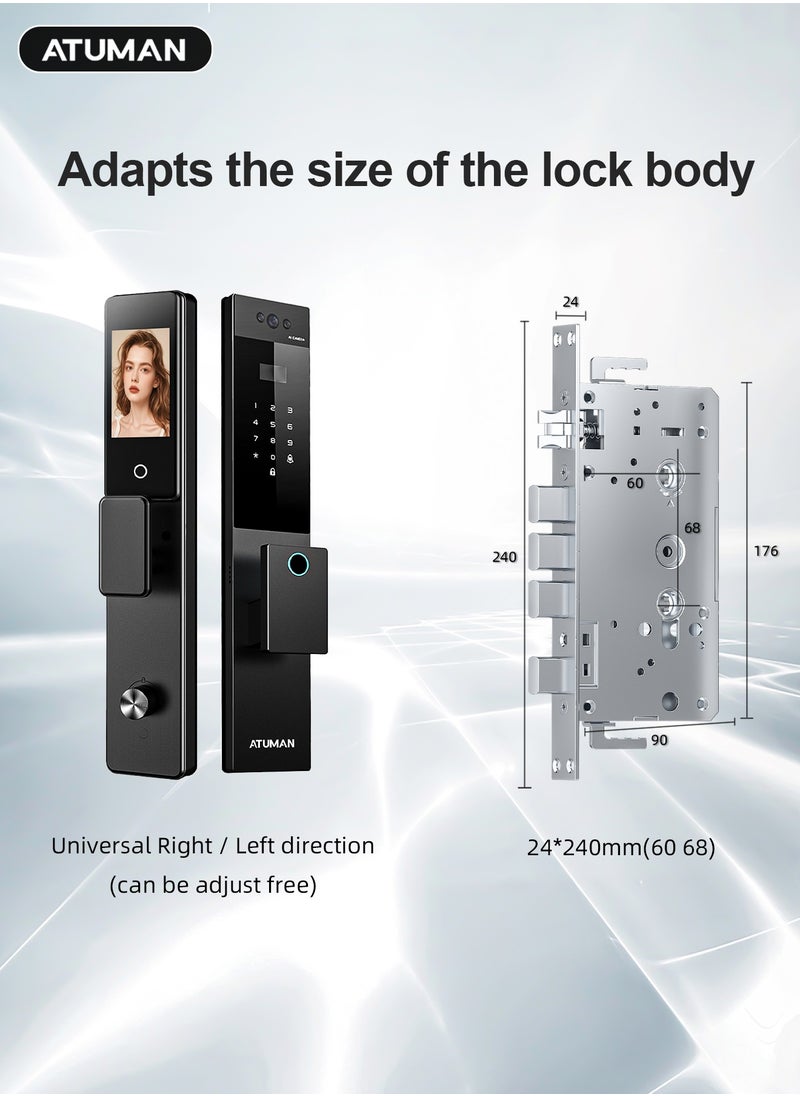 ATuMan - Smart Door with Camera,Smart Door Lock,Palm Vein unlock 3D Facial Recognition,Real-Time Monitor,Two-Way Intercom,CNC Material,Tuya WiFi APP Control,Emergency USB Power - Image 1