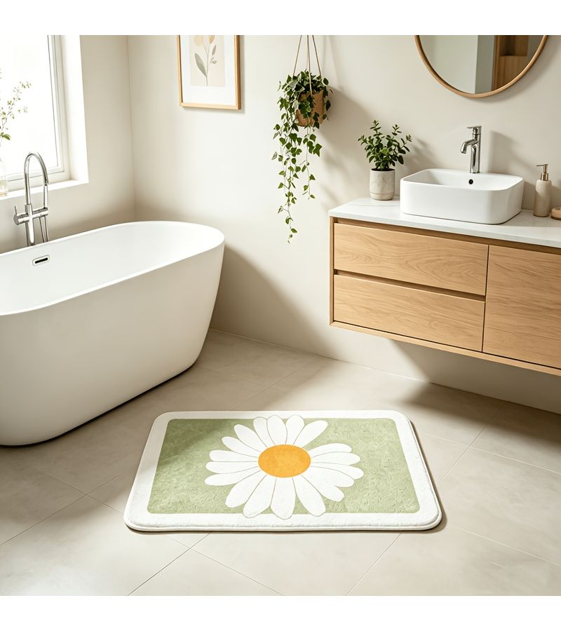 Fluffy Gray Non Slip Bath Mat With Cute Daisy Pattern 17.7 By 27.5 Inch Absorbent Quick Drying Bathroom Mat For Shower Toilet And Kitchen Use Easy Clean Home Decor - Image 4