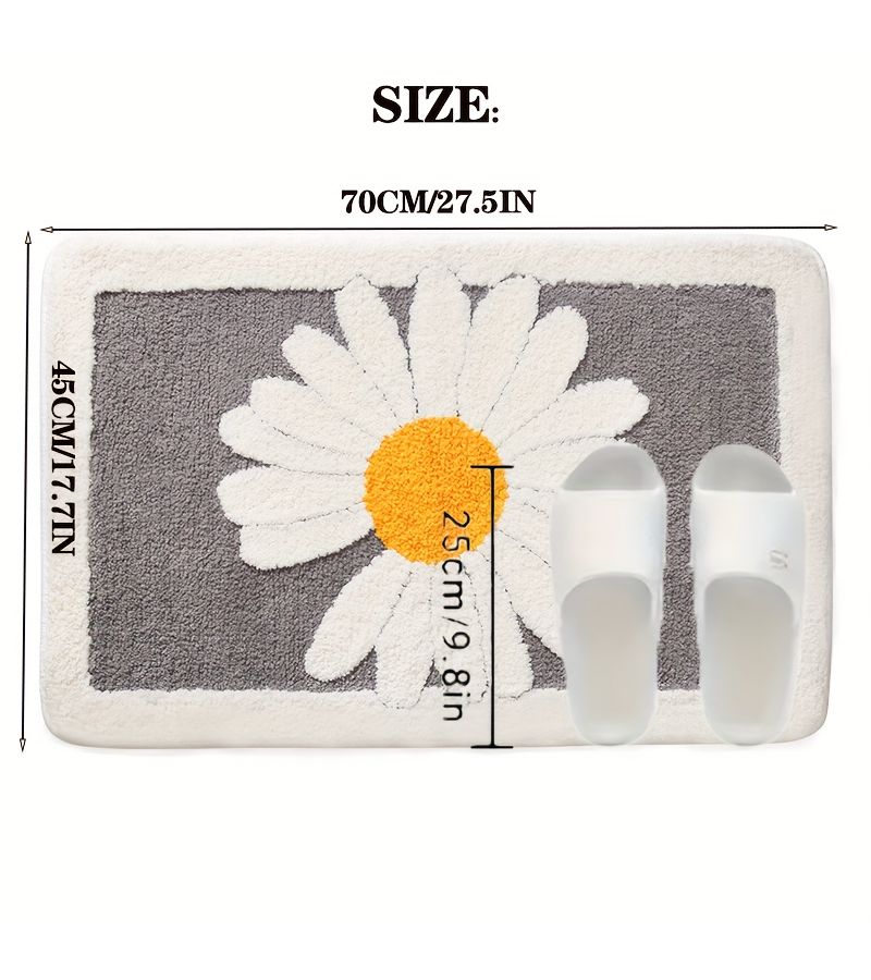 Fluffy Gray Non Slip Bath Mat With Cute Daisy Pattern 17.7 By 27.5 Inch Absorbent Quick Drying Bathroom Mat For Shower Toilet And Kitchen Use Easy Clean Home Decor - Image 3