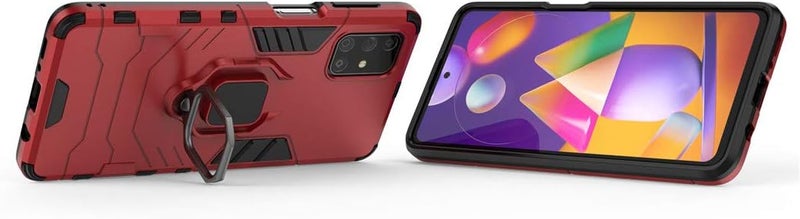 مايجين متوافق مع حافظة Samsung Galaxy M31S، حلقة معدنية للمقبض وحامل صدمات مقاوم للصدمات (يعمل مع حامل السيارة المغناطيسي) غطاء متين مزدوج الطبقة (أحمر) - Image 2