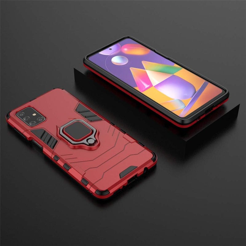 مايجين متوافق مع حافظة Samsung Galaxy M31S، حلقة معدنية للمقبض وحامل صدمات مقاوم للصدمات (يعمل مع حامل السيارة المغناطيسي) غطاء متين مزدوج الطبقة (أحمر) - Image 5