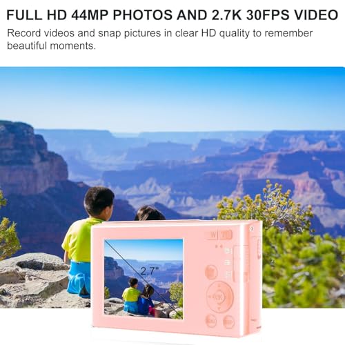 Acuvar 44MP 4K Digital Camera 16X Zoom, 2.4" Screen, 32GB Micro SD Card - Compact Digital Point and Shoot Camera for Kids, Teens, Students, Travel, Vlogging Camera (Pink) - Image 2