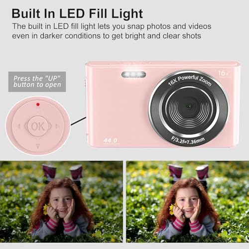 Acuvar 44MP 4K Digital Camera 16X Zoom, 2.4" Screen, 32GB Micro SD Card - Compact Digital Point and Shoot Camera for Kids, Teens, Students, Travel, Vlogging Camera (Pink) - Image 4