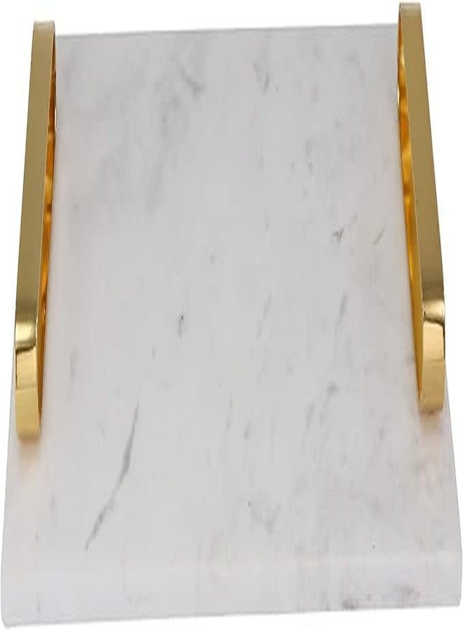 DECORAGE Luxury White Marble Serving Tray with Elegant Gold Metal Handles - Rectangular Decorative Vanity Platter for Coffee Table, Ottoman, and Home Decor - Modern & Durable 8 x 12 Inch - Image 3