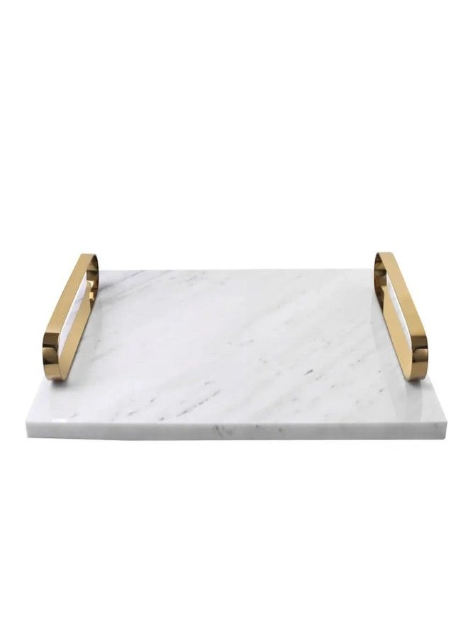 DECORAGE Luxury White Marble Serving Tray with Elegant Gold Metal Handles - Rectangular Decorative Vanity Platter for Coffee Table, Ottoman, and Home Decor - Modern & Durable 8 x 12 Inch - Image 1