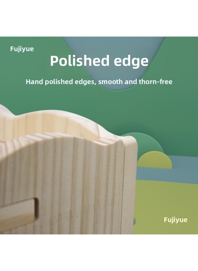 Pet Toys Dwarf Rabbit Wooden Castle Tunnel Boredom Shelter House Supplies Furniture Nest Chinchilla Unpainted Staircase-Color:Double Layer Castle  - Image 4