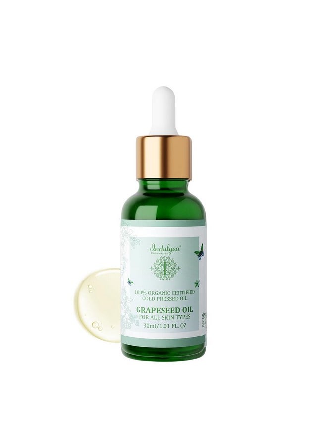 Indulgeo ESSENTIALS Cold Pressed Grapseed Oil For Skin Tightening, Acne & Hair Growth| Ideal For Men & Women- 30Ml  - Image 1