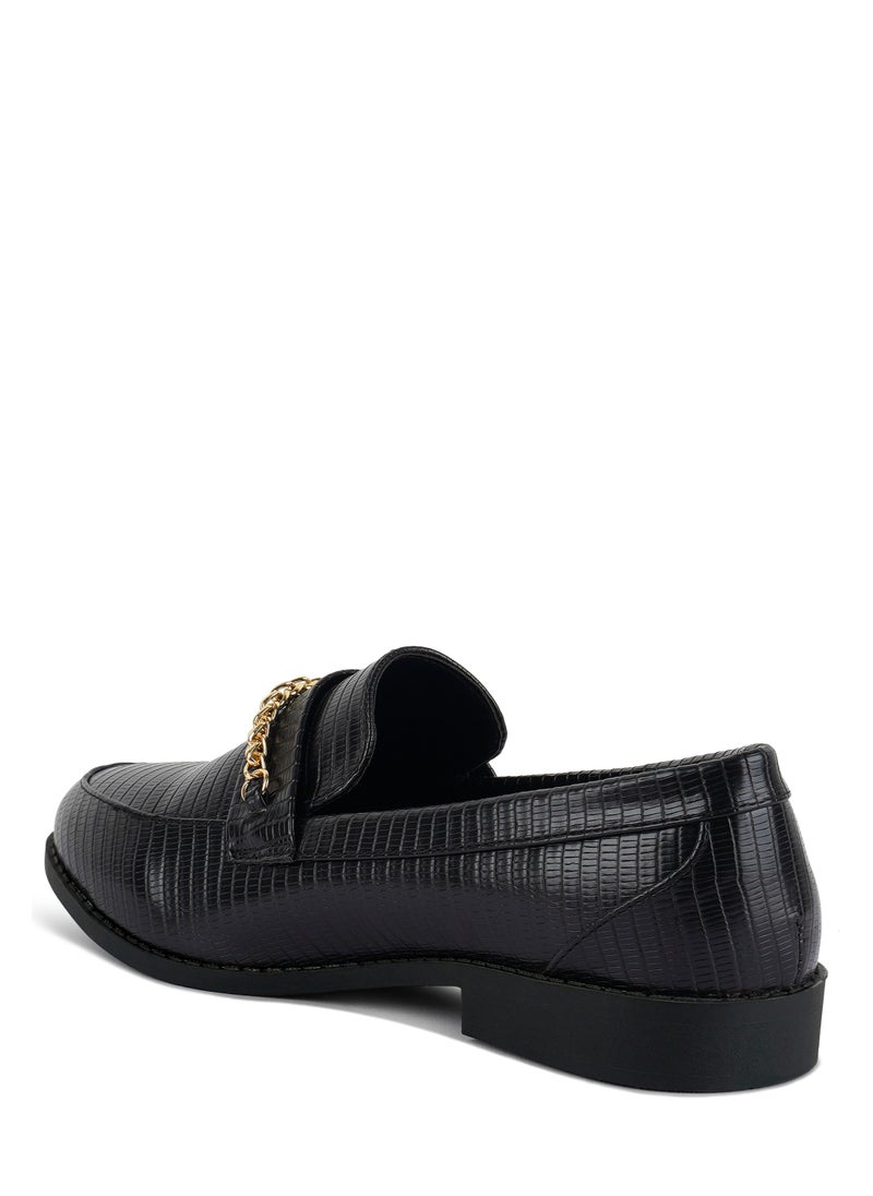 London Rag Black Low Block Loafers Adorned with Golden Chain  - Image 3